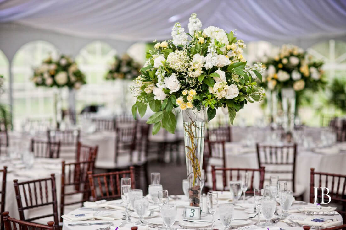 flowers on tables for reception